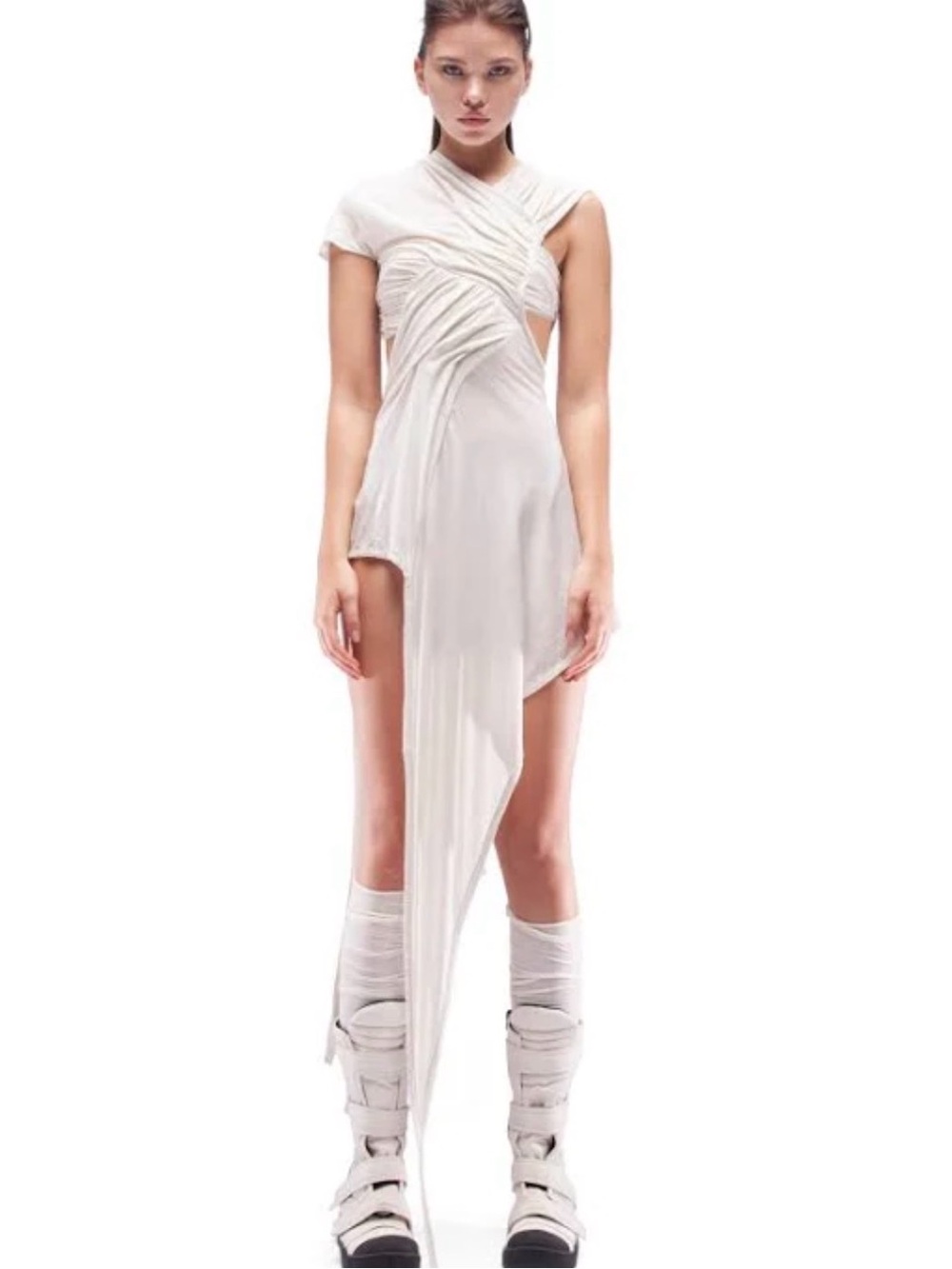 Asymmetrical White Draped Mini Dress - Contemporary Women's Style
